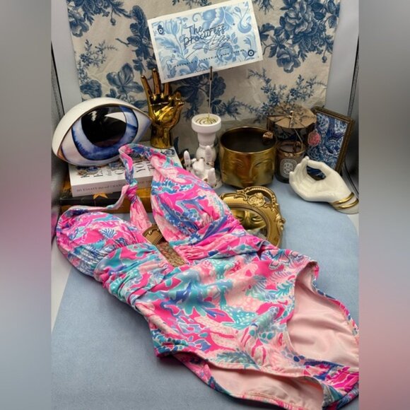🆕 LILLY PULITZER 🧿 NWOT Lanai Halter 1PC Swimsuit, Light Pascha Pink - Sz 6 - Picture 2 of 13